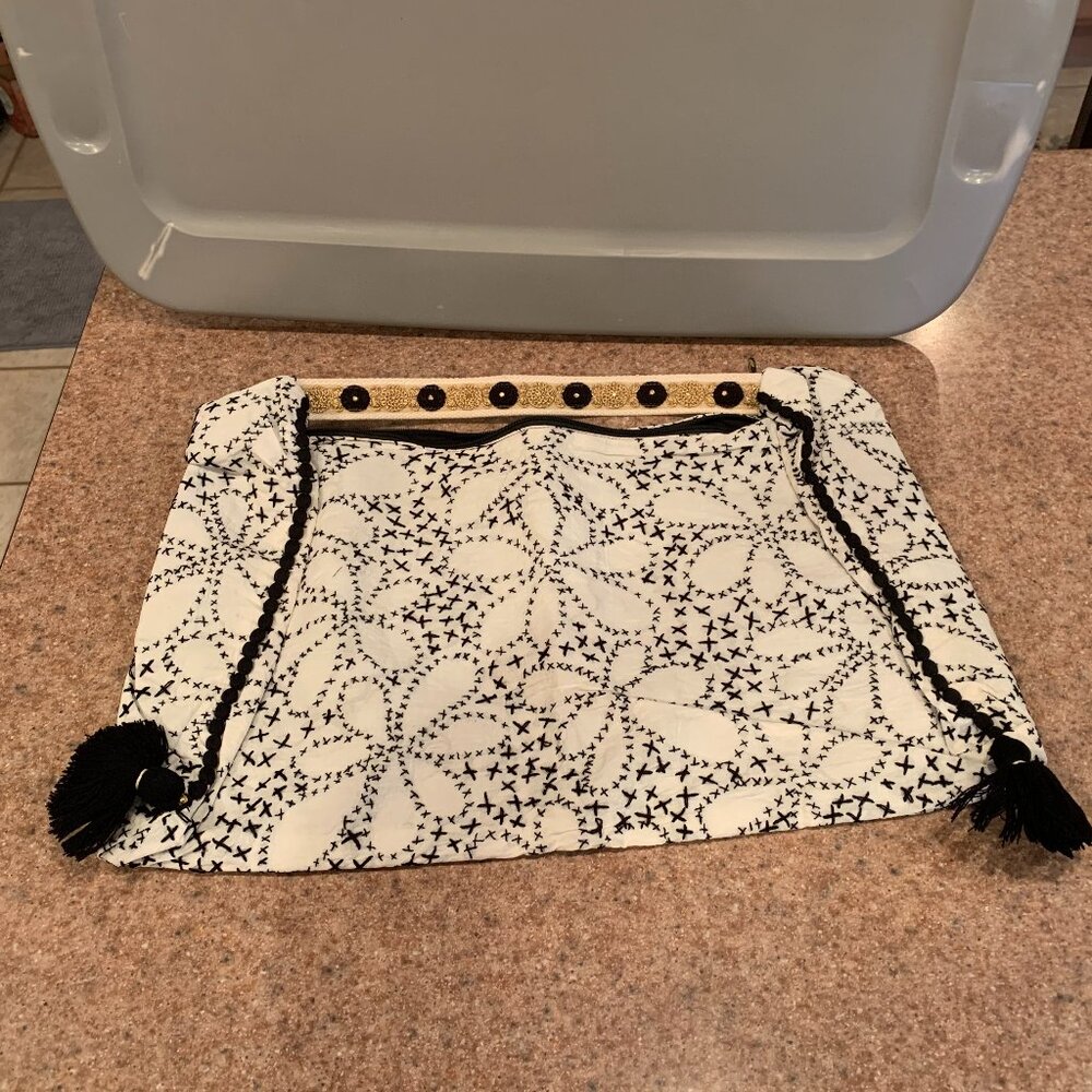 Lovestitch Black and Vanilla CrossStitch detail bag New